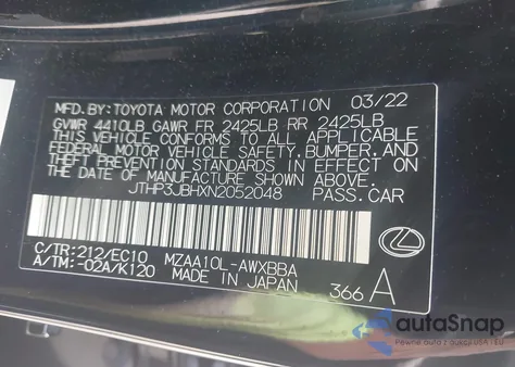 2022 Lexus Ux 200 z USA, uszkodzony, nr VIN JTHP3JBHXN2052048